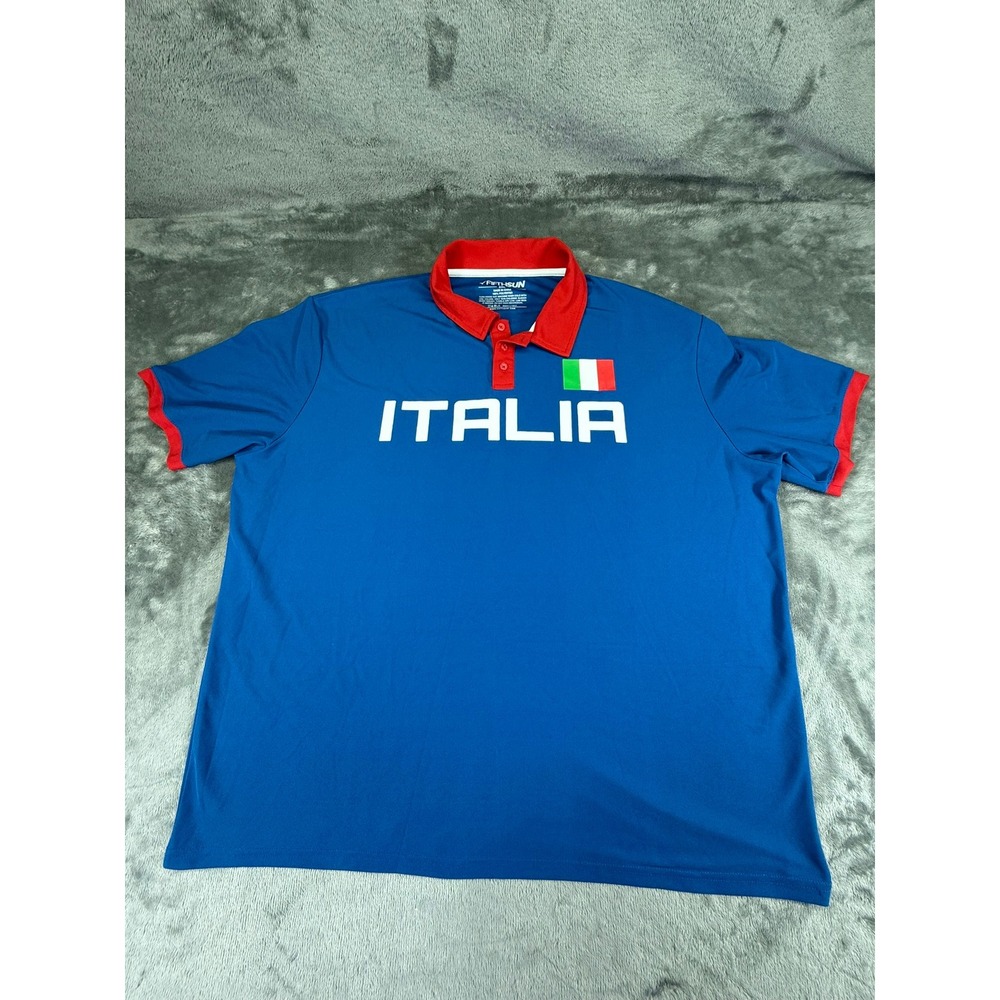 Fifth Sun Italia Polo Shirt Mens 2XL Blue Red Short Sleeve Graphic Italy Flag